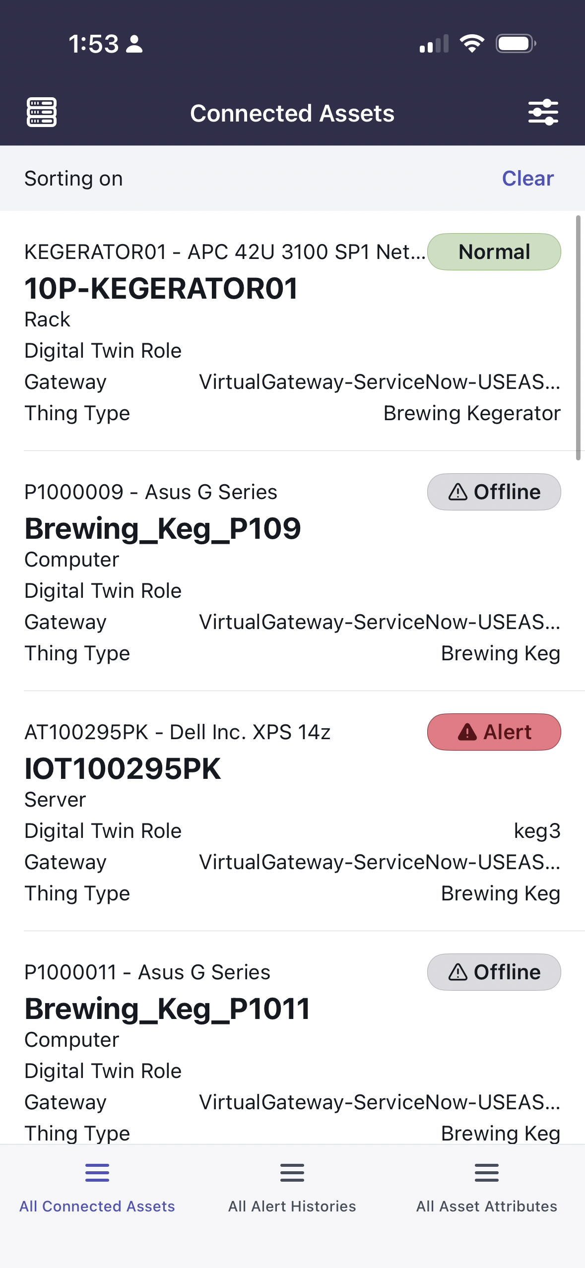 Mobile Agent All Connected Assets Tab
