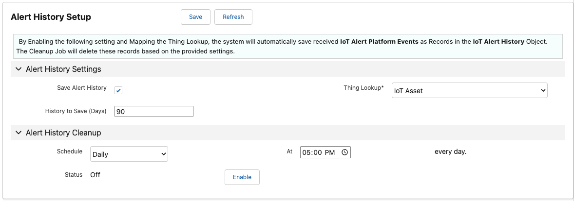Alert History Setup