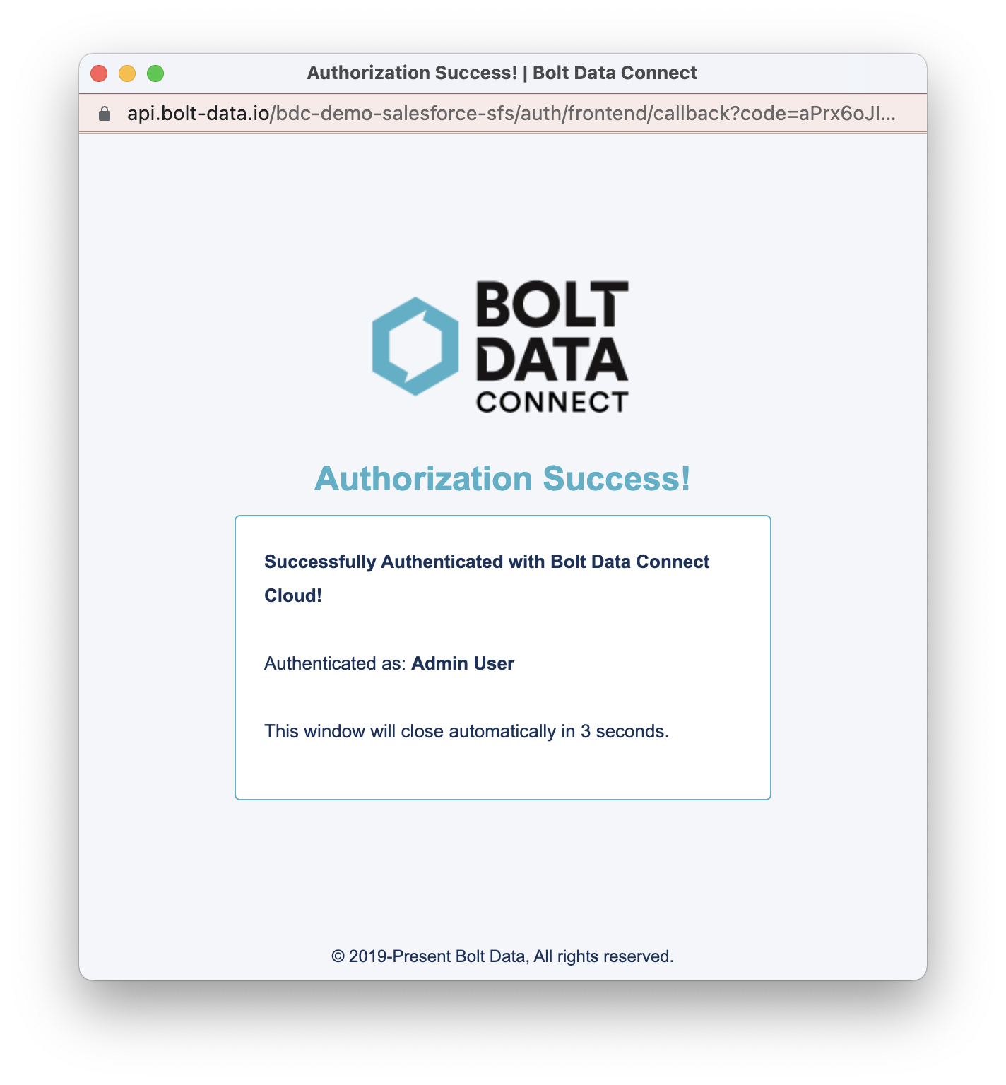 Authorization success message