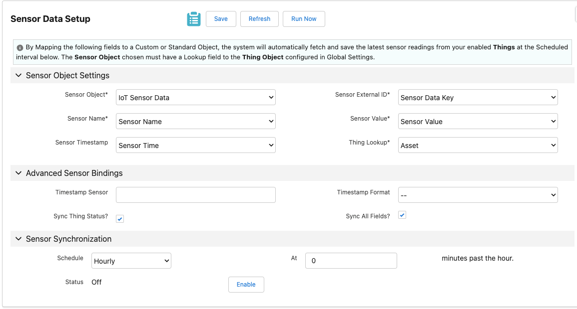 Sensor Data Settings