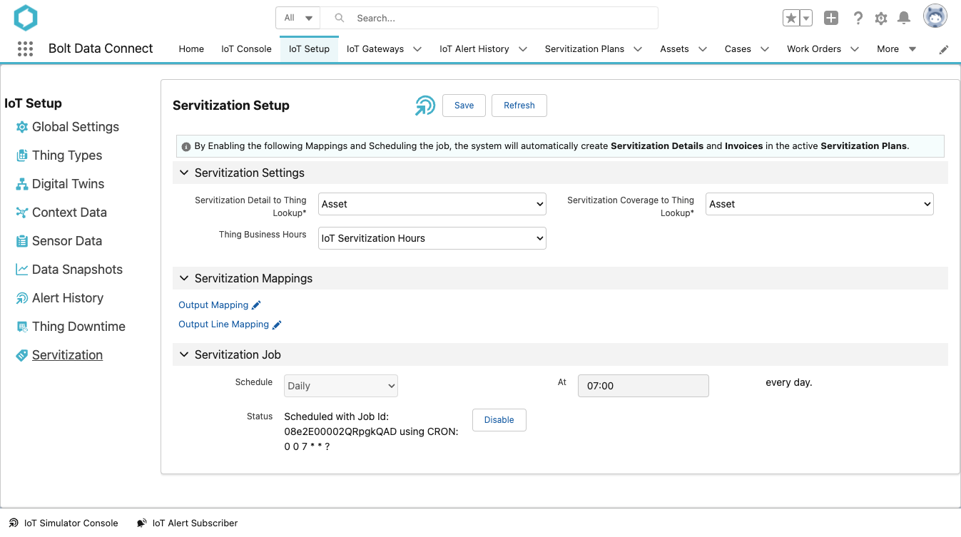 Servitization Settings