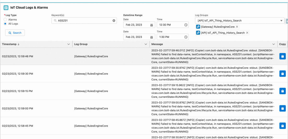 Release 1.13 Cloud Logs and Alarms
