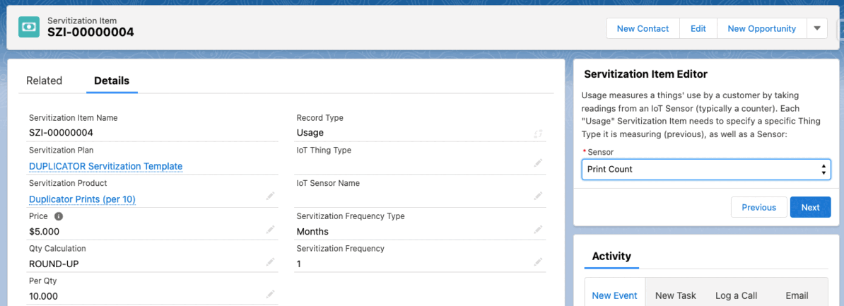 Edit Servitization Item: Usage