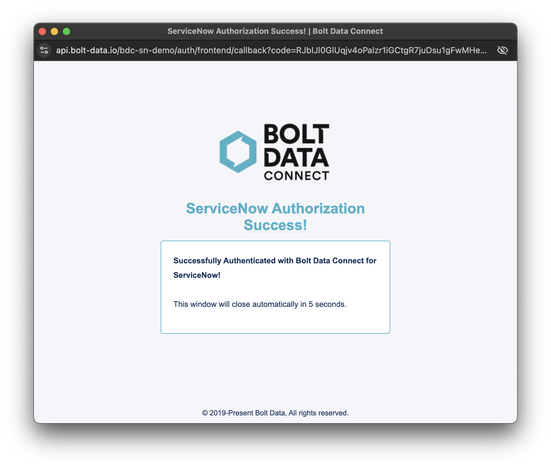 Authorization success message