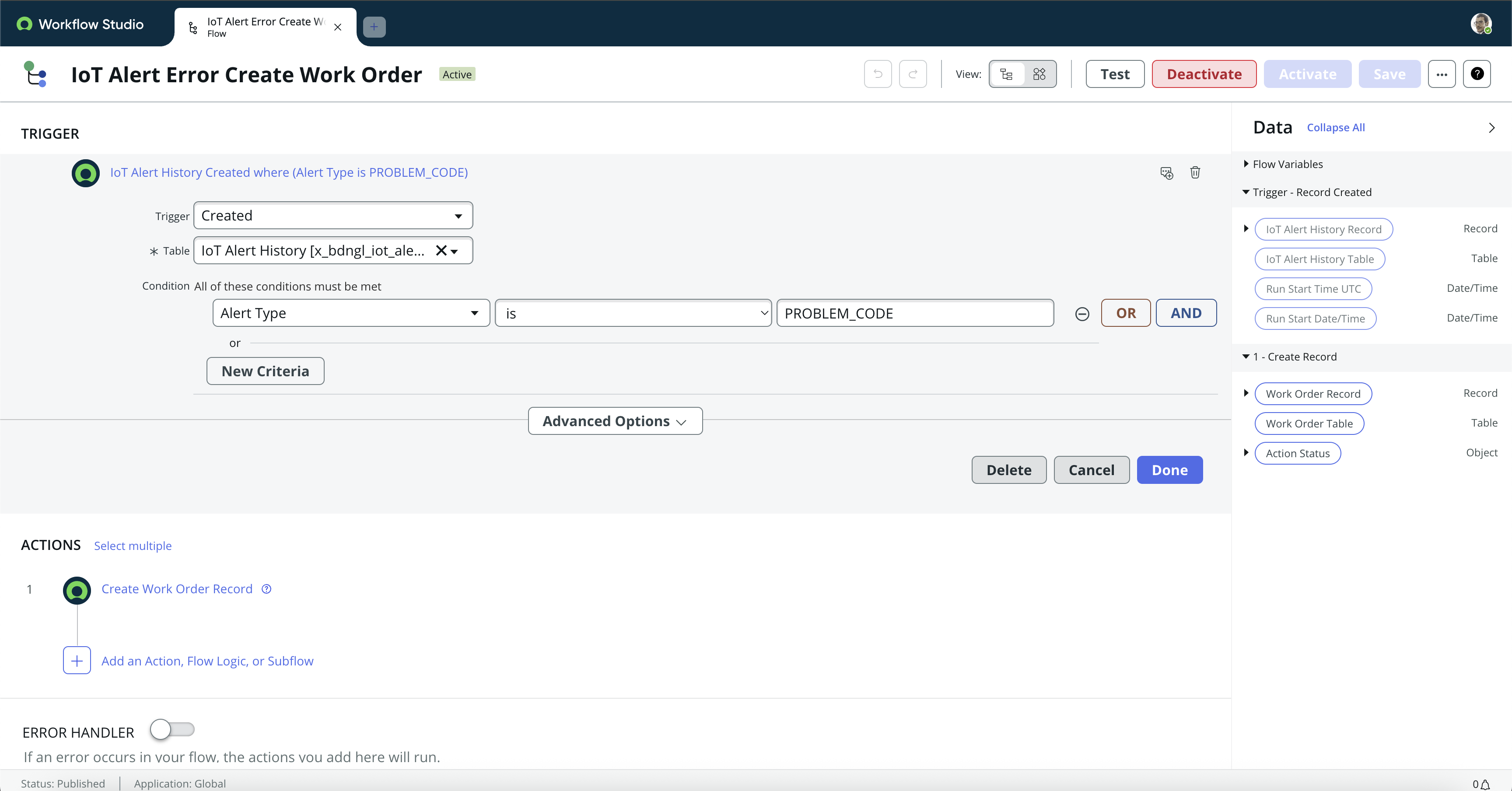 Record Create Trigger in Flow Designer
