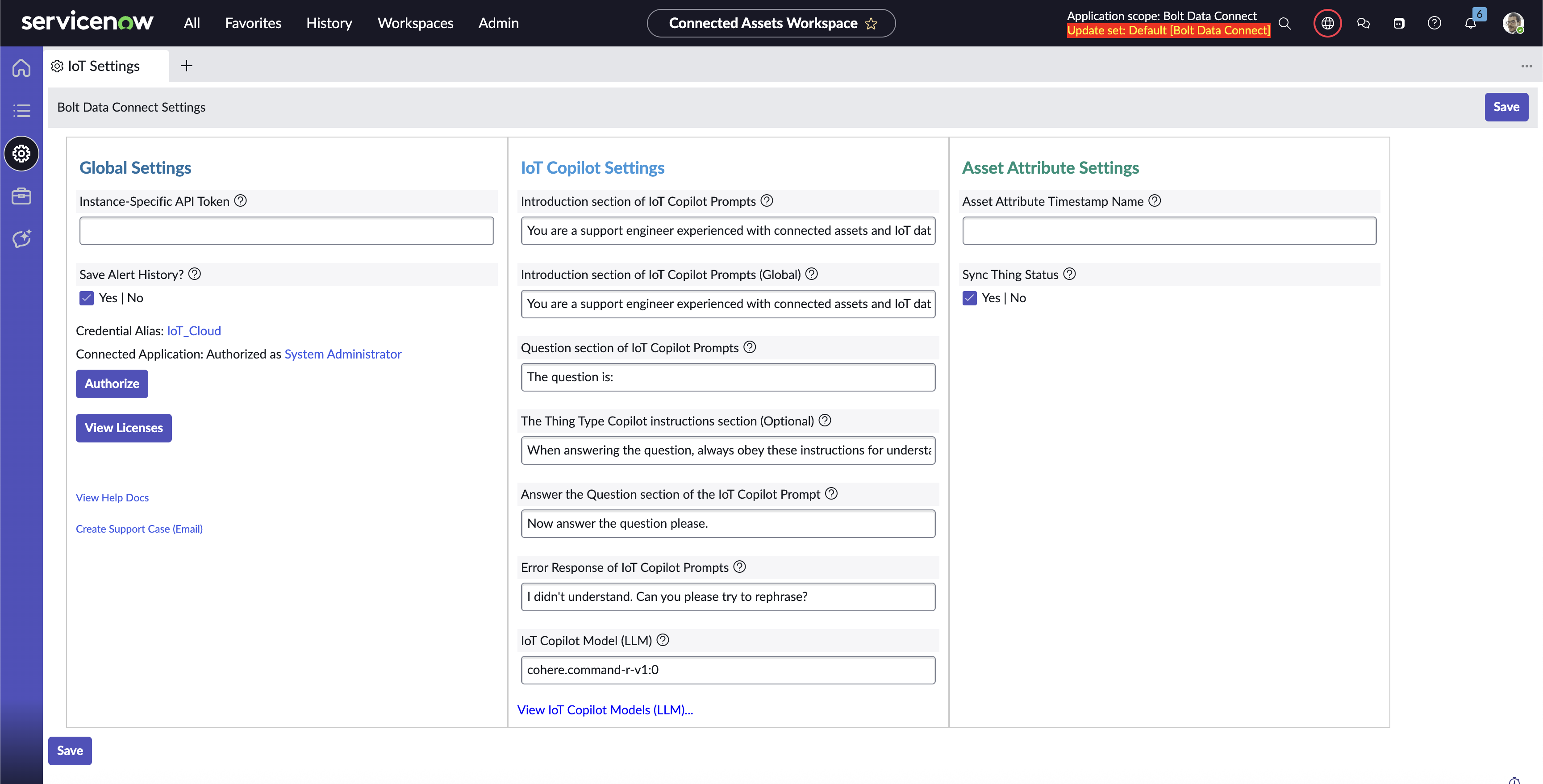 Bolt Data Connect Settings Page