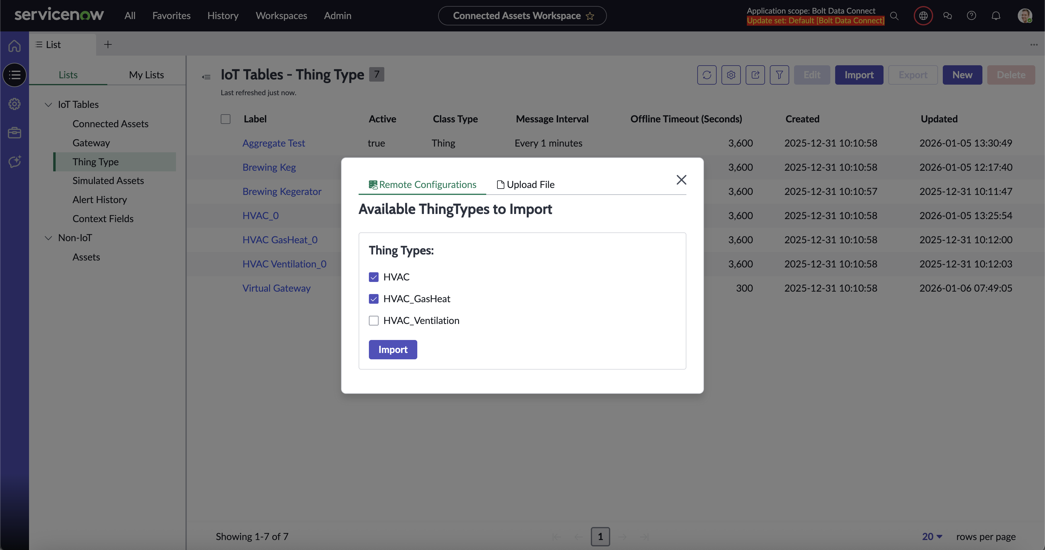Thing Types Workspace Import